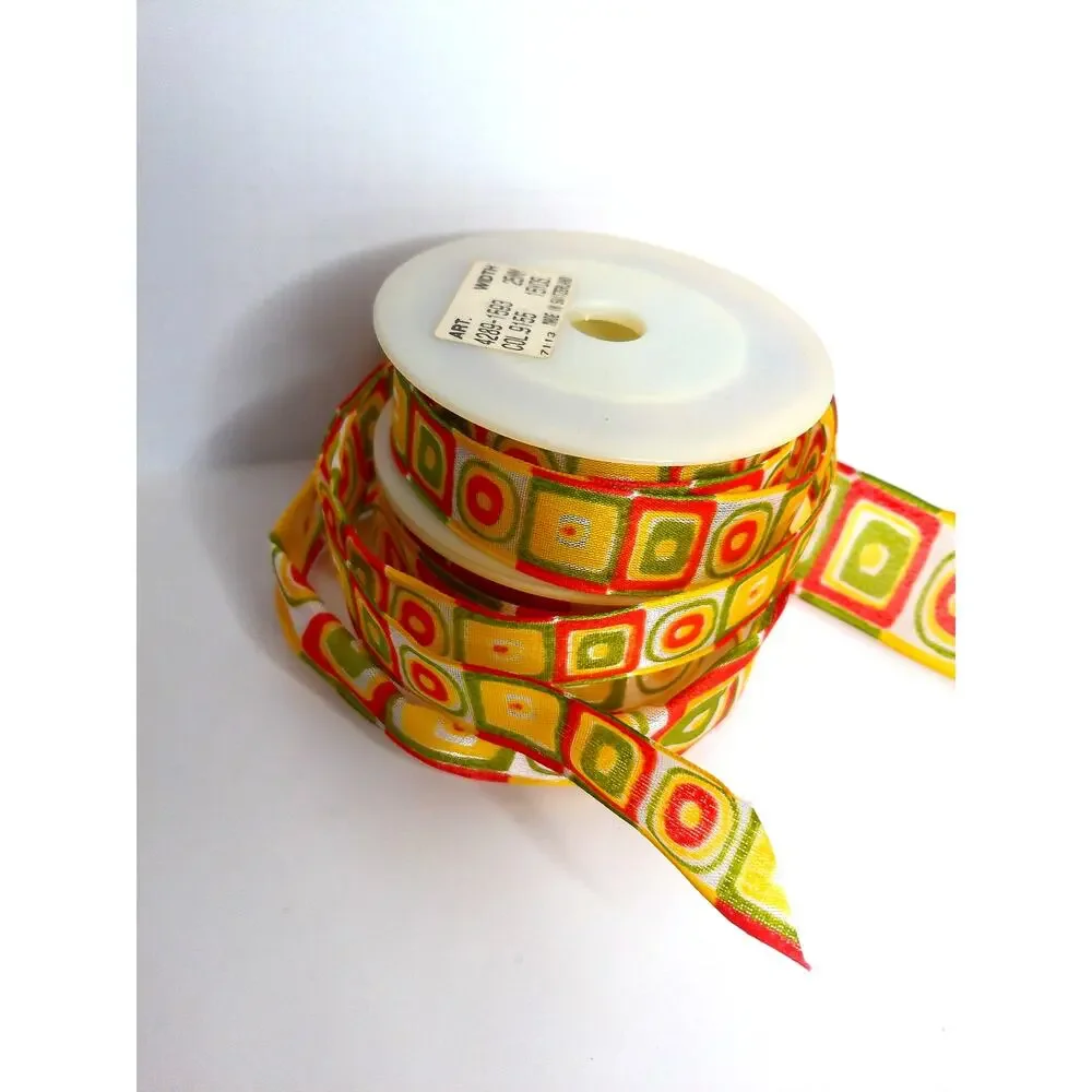 Vintage Retro Ribbon Psychedelic Wired Orange Green Yellow Set of 2